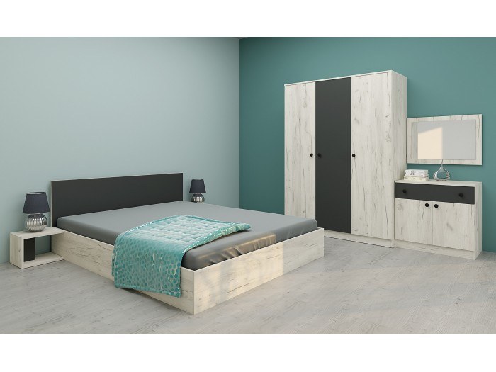 Спален комплект МАРЕА 1 (антрацит/пасифик бял крафт)